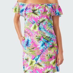 Tommy Bahama Pink and Green Strapless Dress